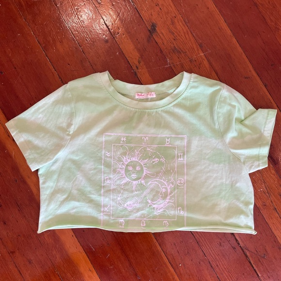Romwe Bleach Tie Dye Crop Lime Green T Shirt - Picture 3 of 4